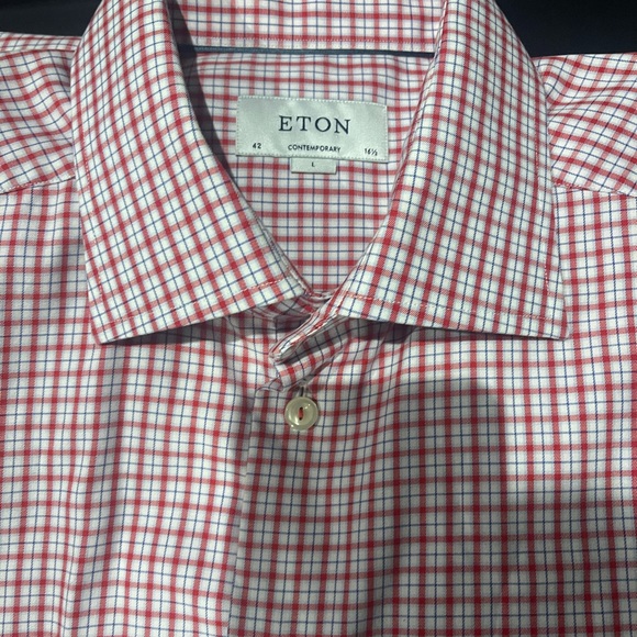 Eton Dress shirt Red/White plaid shirt Sz 16.5 - Picture 3 of 10